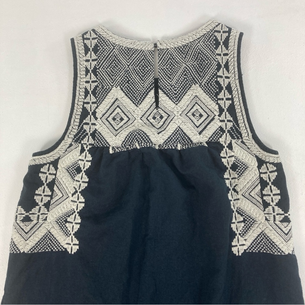 Madewell Stitchtake Dress XS Navy Blue Western Linen Blend Embroidered Sleeveles - Picture 13 of 15